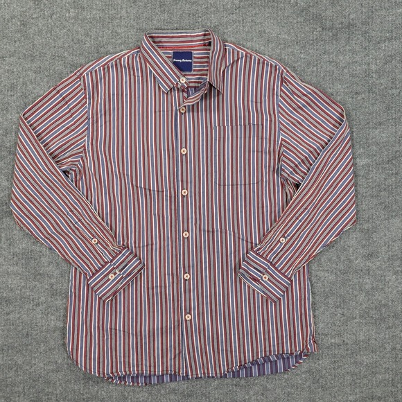 Tommy Bahama Other - Tommy Bahama Shirt Mens Large Red White Blue Stripe Cotton Silk Long Sleeve